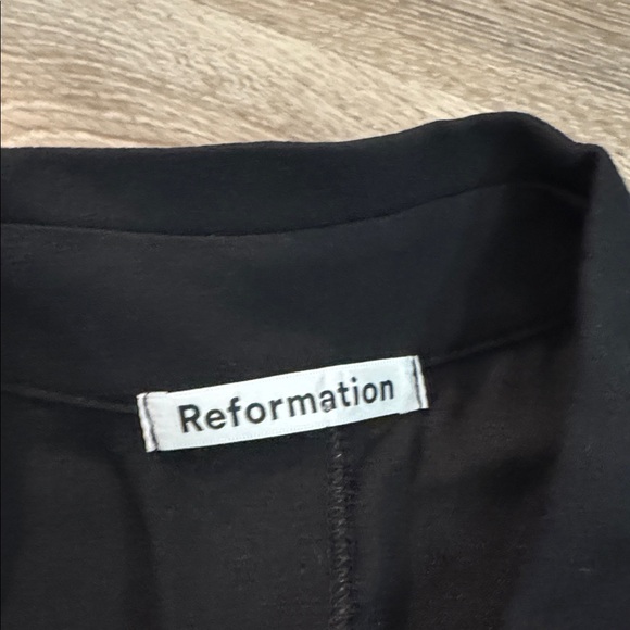 Reformation Hugh Black Collared Long Sleeve Mini Dress Gold Button Sz 2 - Picture 6 of 8